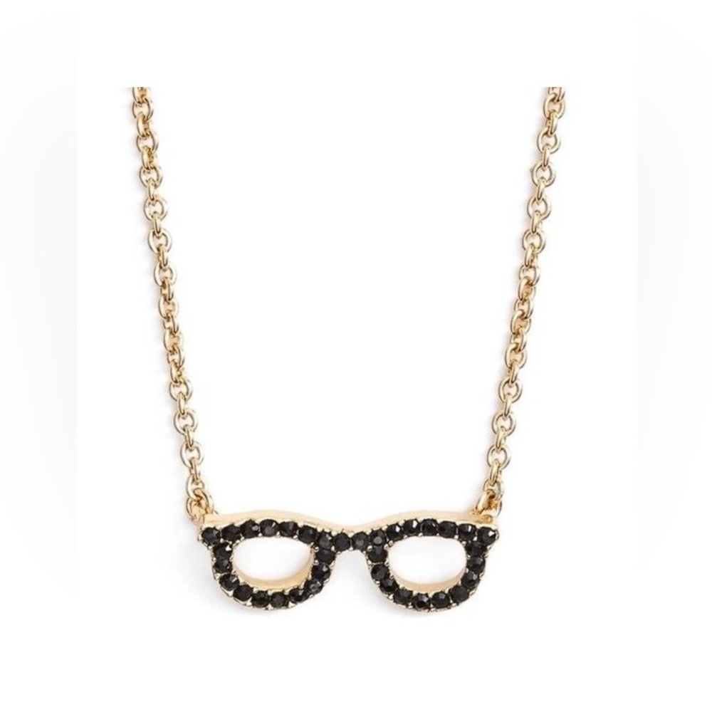 NWT Kate Spade Things We Love Glasses Pendant Necklace black rhinestones gold